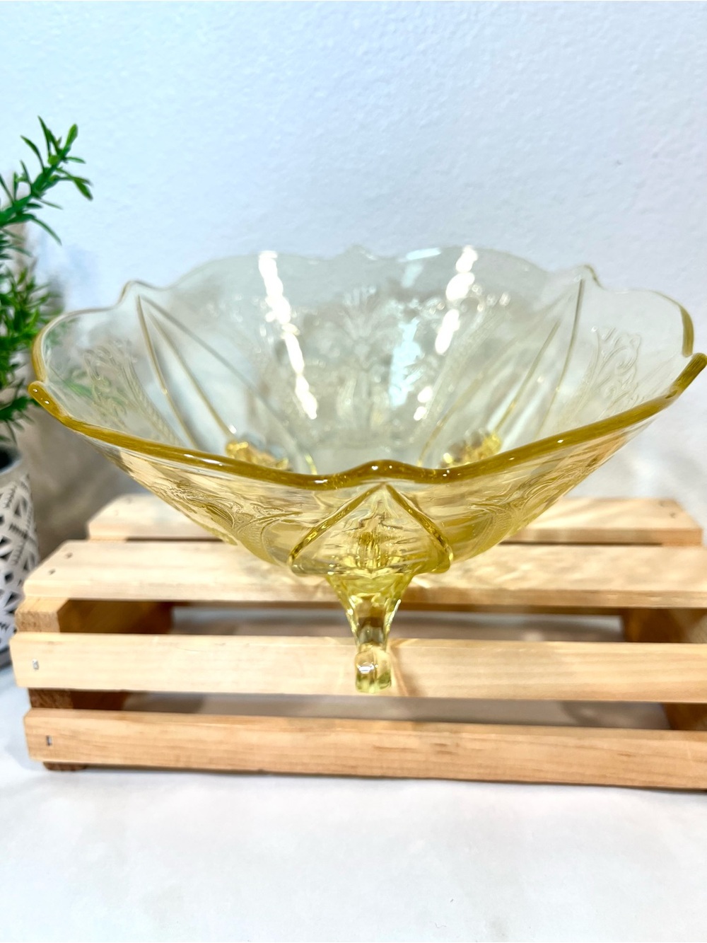 Landcaster “Landrum” Vintage Yellow Depression Glass Footed Bowl